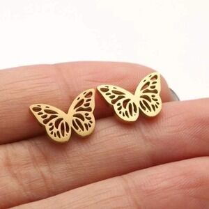 Butterfly Stud Earrings 18K Gold Plated 304 Stainless Steel Minimalist‎ Dainty